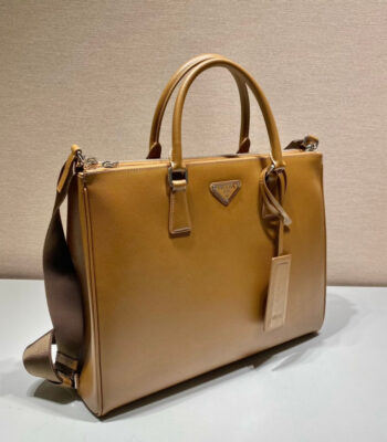 Prada Beige Saffiano Lux Leather Executive Double Zip Tote