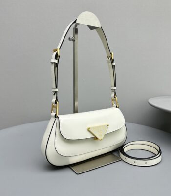 Prada Brushed Women White Leather Shoulder Bag