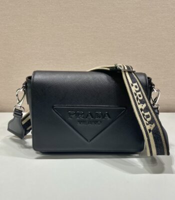Prada Saffiano Leather Shoulder Bag with Sleek-Black