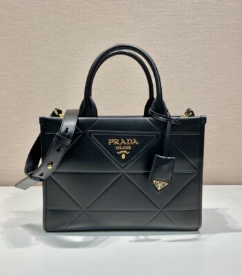 Prada Women Mini Symbole Leather Bag with Stitching-Black