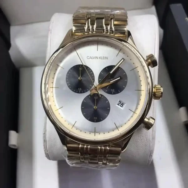 Calvin Klein Gold Strap Chronograph Wrist Watch With Off-White Dial