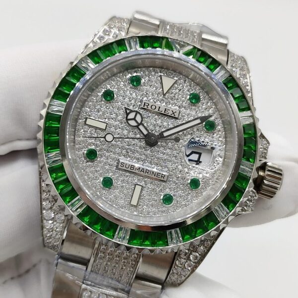 Rolex Submariner With 40MM Green Diamonds And Emeralds Watch