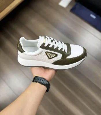 Prada Brown Leather Trainers Enamel Logo Suede Sneakers