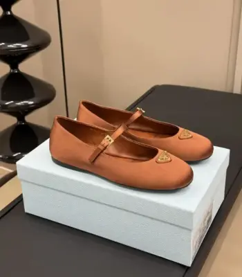 Prada Brown Mary Jane Ballerina Ballet Flats Shoes For Women