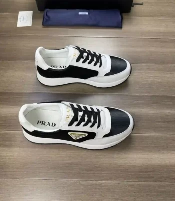 Prada Rank Suede Triangle-Logo Leather Black Sneakers