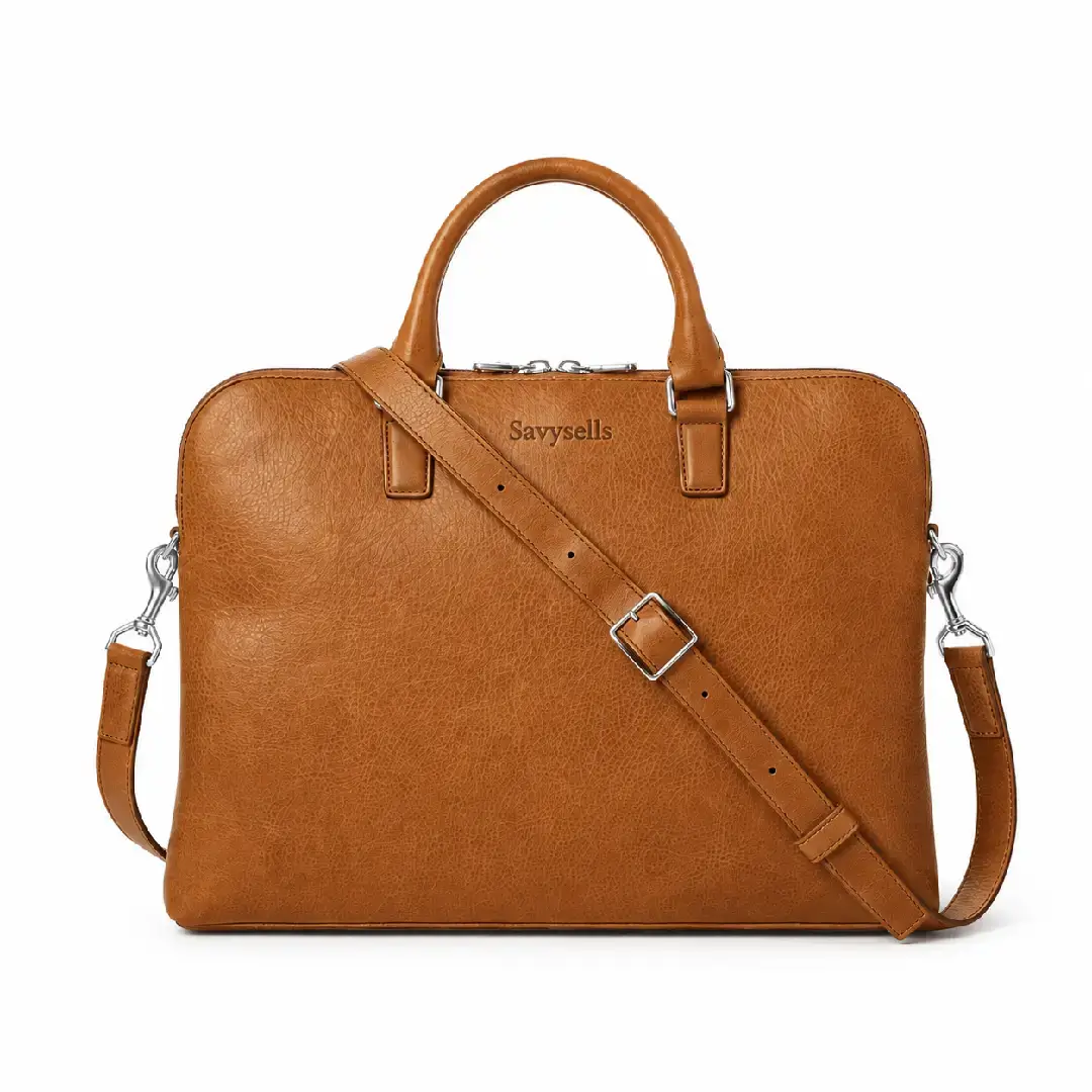 Tan leather portfolio briefcase for men with adjustable strap – Savysells Tan leather portfolio briefcase for men with adjustable strap – Savysells